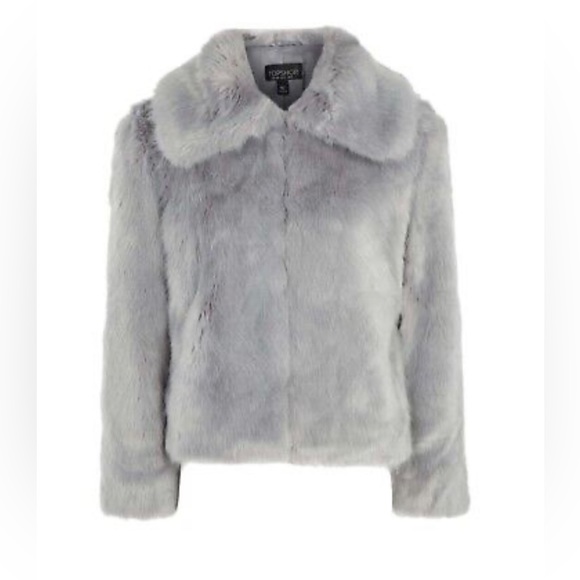 NWT TOPSHOP CLAIRE FAUX FUR COAT GRAY SIZE 12US - Picture 2 of 4